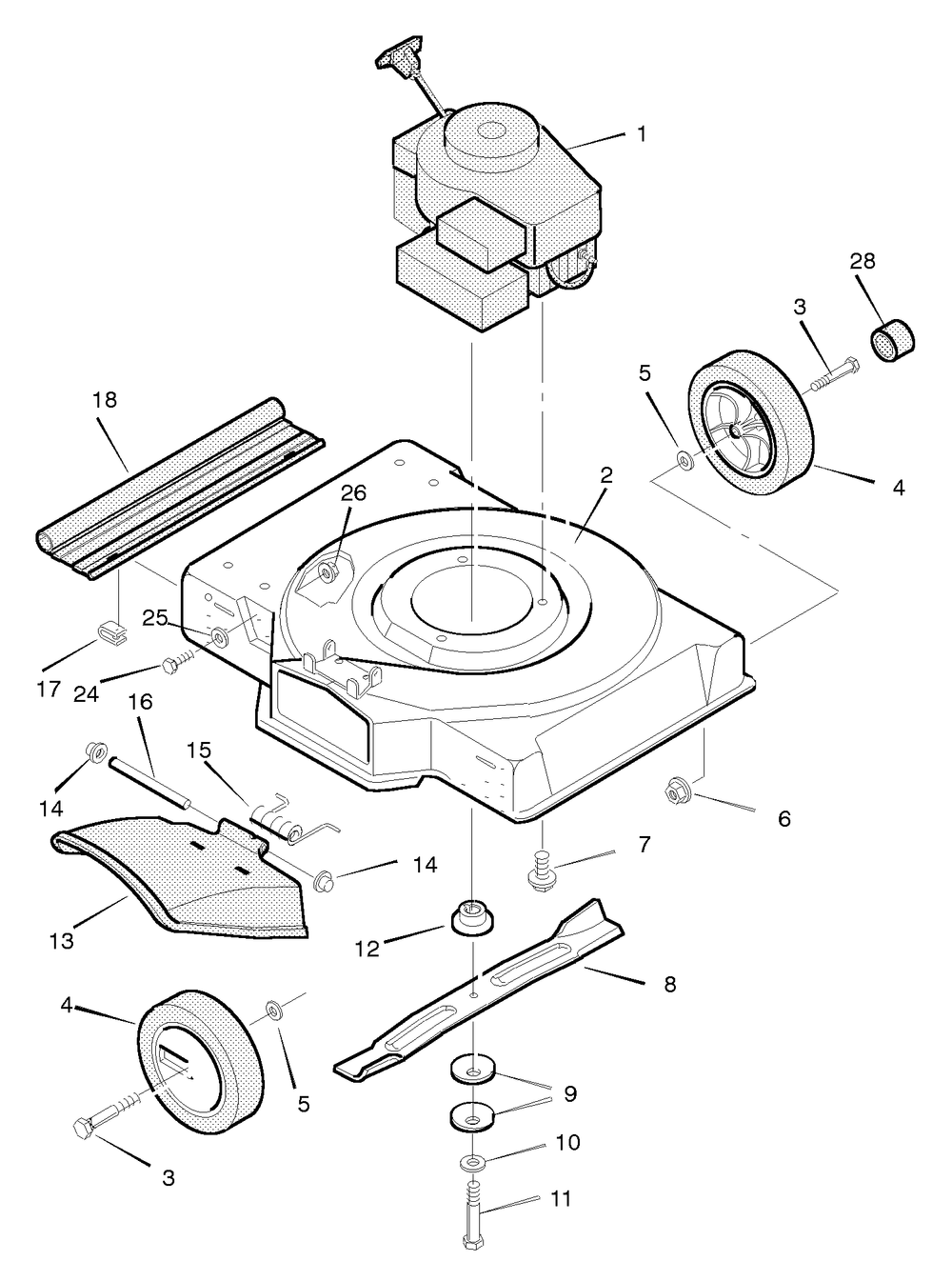 Mower Housing Assembly Diagram and Parts List for 20223X30A 1996 Briggs and Stratton Lawn Mower